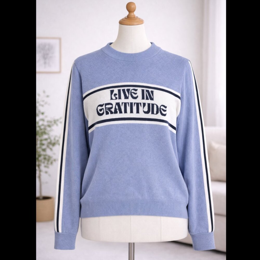 Spiritual Gangster Live in Gratitude Sweatshirt Large Washed Blue Pullover‎